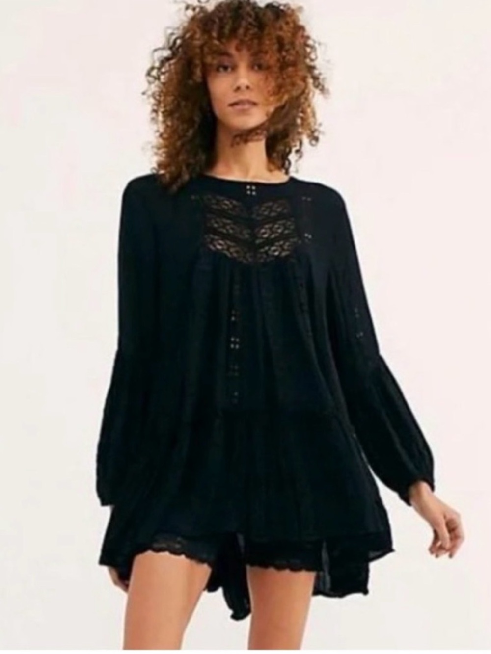 Free People Kiss Kiss Tunic Black Lace Boho - Small